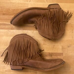 Western cowboy festival fringe boho hippy all leather almond toe ankle booties